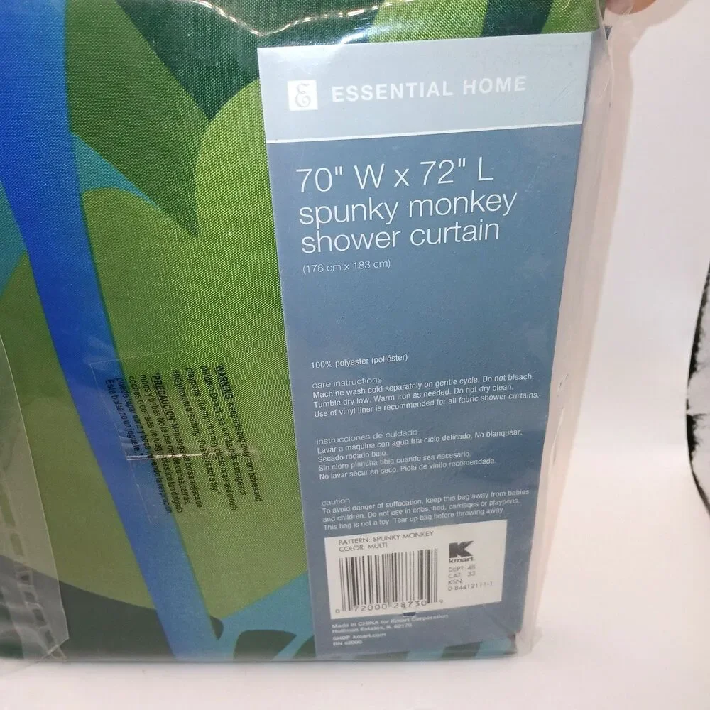 Essential Home Jungle Shower Curtain Spunky Monkey Cloth Fabric 70Wx72L New